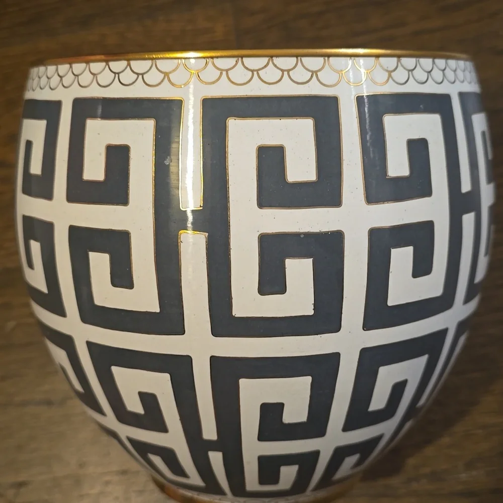 Greek Key Cloisonne Vase, Charcoal, Retail  Price $295.00US, Size Medium